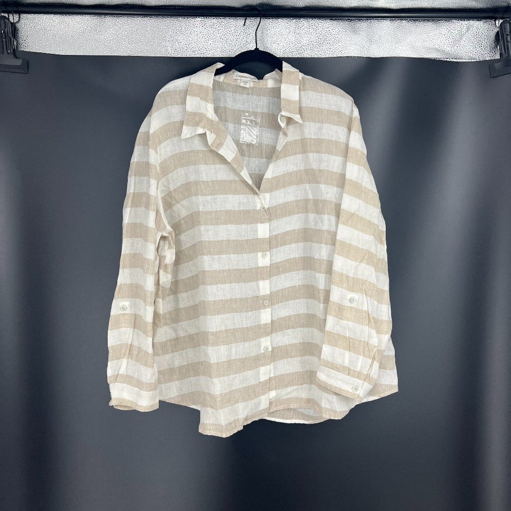 Coldwater Creek Linen Striped Button Down